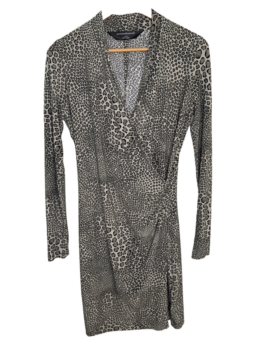 Norma Kamali Women's Med Long-Sleeve Side Draped Dress Animal Print Black Grey
